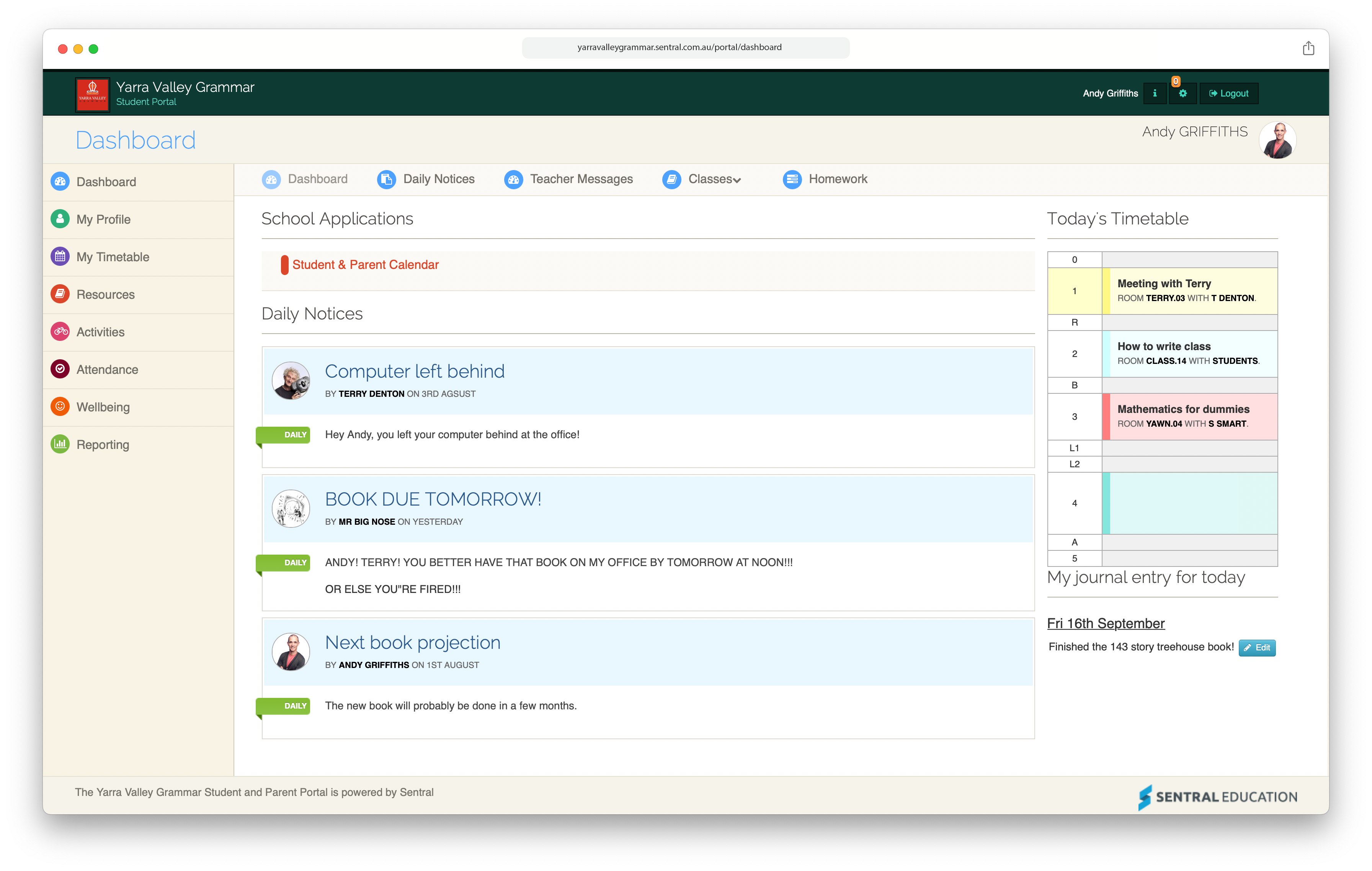 Legacy Sentral dashboard